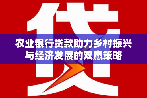 乐都农业银行贷款助力乡村振兴与经济发展的双赢策略